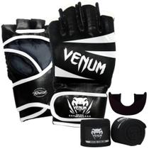 Luva de mma venum challenger preta/branca + bandagem 4m + protetor bucal - venum