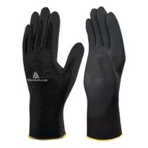 Luva de Poliéster com Revestimento em PU Preta Tamanho 08 (12 Pares) DeltaPlus