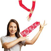 Luva de Renda Feminina Longa Gancho de Dedo Fantasia Festa Casamento Show Dança