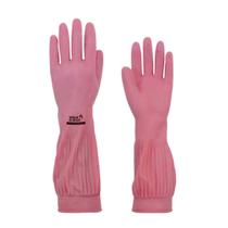 Luva de Segurança Látex Ranhurada Rosa Volk Punho Longo Limpeza Cozinha Jardinagem