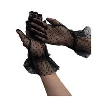 Luva De Tule Em Malha Preta E Branca Com Estampa De Bolinhas Sexy, Curta E Fina Para Festa, Baile De Luva De Tule Em Malha Preta E Branca Com Estampa De Bolinhas Sexy, Curta E Fina Para Festa, Baile De