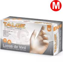 Luva de Vinil Descartável Talcada cor Transparente Ambidestra Tamanho M Cx/100 (50 Pares) Talge