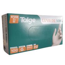 Luva de Vinil Talge (G) com pó com 100 unidades CA 27802 indicada para cozinha, indústria e clinicas Luva de Vinil Talge (G) com pó com 100 unidades CA 27802 indicada para cozinha, indústria e clinicas