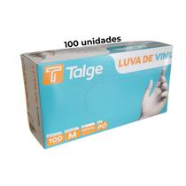 Luva de Vinil Talge Média sem pó com 10 pacotes de 100 unidades