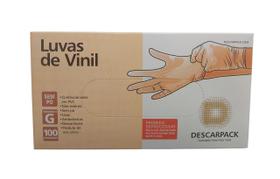 Luva De Vinil Transparente Sem Pó Descarpack 100un Tam. PMG