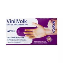 Luva de Vinil Volk descartável sem amido M contém 100