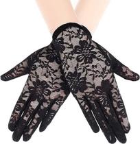 Luva Debutante De Renda Casamento 1 Par Flor Preto Delicado -