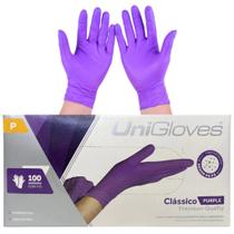 Luva Descartáveis Roxa Unigloves Látex clássico Purple Com 100 Unidades Com Pó
