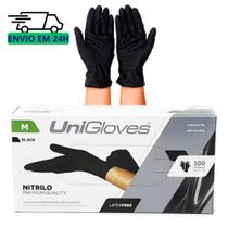 Luva Descartável Nitrilica Black Preta Sem Pó Com 100un Unigloves