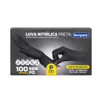 Luva Descartável Nitrílica Preta Sem Pó 100 Unid Bompack P