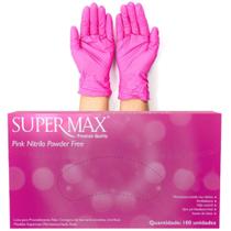 Luva Descartável Nitrílica Rosa Sem Pó C/100 Supermax