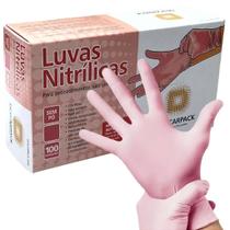 Luva Descartável Nitrílica Rosa Sem Pó Descarpack M - 100 Unidades