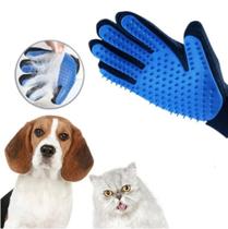 Luva Escova Nano Magnética Tira Pelos Pets Cães &amp Gatos Azul