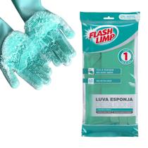 Luva Esponja Silicone Multiuso Flash Limp Lava Carrro Loça Pet