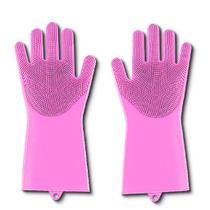 Luva Esponja Silicone Rosa Para Limpeza Cozinha Lava Louça