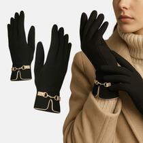 Luva Feminina Inverno Térmica Touch Screen Elegante Detalhe Dourado Luxo