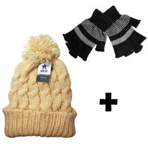 Luva Frio Dedos Abertos Touca Inverno Pompom Delicada Chic