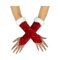 Luva Grande Vermelha De Natal Felpuda Com Dedo De Lantejoulas Para Decoração De Feriado E