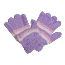Luva Lã Infantil Lilás com Listras Rosa e Branca
