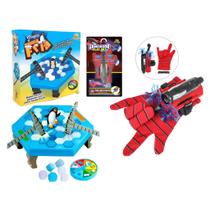 Luva Lança Teia Homem Aranha + Jogo de Mesa Quebra Gelo do Pinguim Jogo de Tabuleiro