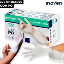 Luva Latex Com Pó Descartável Branca Procedimentos Inoven - CX 100 Unidades
