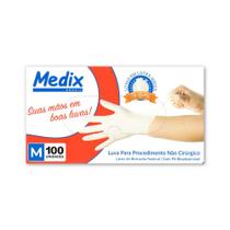 Luva Latex Descartável Medix com Pó Tamanho M caixa com 100 unidades