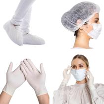 Luva latex "m" com pó c/100 - ssplus + propé 100und + máscara branca ssplus 50und + touca descartável 100und
