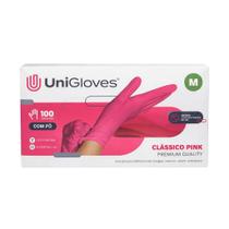 Luva Látex Unigloves Com Pó Rosa Neon 100 Unidades - M Luva Látex Unigloves Com Pó Rosa Neon 100 Unidades - M
