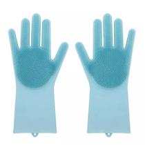 Luva Lava Loucas Azul Escova Silicone Caes Banho Limpeza