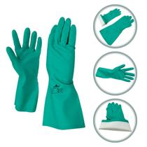 Luva Longa Nitrílica Borracha Cano Longo Forrada Impermeável EPI Limpeza Proteção Produtos Quimicos