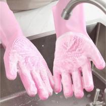 Luva Mágica De Silicone Para Lavar Louça Cerdas Esponja Rosa