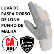 Luva Mista Raspa Dorso Punho Proteção Segurança Epi Trabalho Lona Reforçada Construção Civil Obra CA