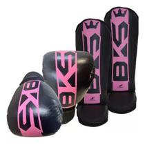 Luva Muay Thai Boxe Kickboxing+Caneleira Protetor De Canela