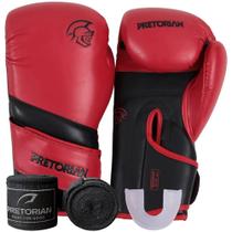 Luva Muay Thai Boxe Kickboxing Elite Vermelho/Preto + Bandagem + Protetor Bucal + Bolsa - Pretorian