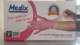 Luva Nitrila Sem Talco Rosa Medix