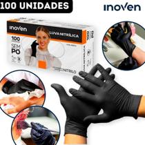Luva Nitrílica Descartável Ambidestra Preta Sem Pó Barbearia Tattoo Inoven - CX 100 Unidades Luva Nitrílica Descartável Ambidestra Preta Sem Pó Barbearia Tattoo Inoven - CX 100 Unidades