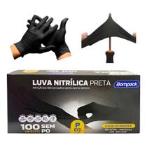 Luva Nitrílica Descartável Sem Pó Preta 100 Salão Beleza