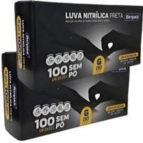 Luva nitrílica preta 100 unidades sem pó Bompack 2 unidades