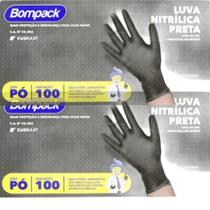 Luva nitrílica preta 100 unidades sem pó Bompack 2 unidades