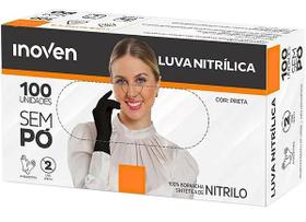 Luva Nitrílica Preta sem pó Caixa com 100 uni Inoven