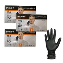 Luva Nitrílica Preta Sem pó Inoven Tamanho G Kit 3
