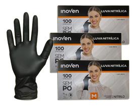 Luva Nitrílica Preta Sem Pó Inoven Tamanho M Kit 3 Luva Nitrílica Preta Sem Pó Inoven Tamanho M Kit 3
