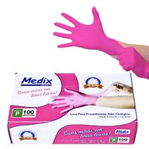 Luva Nitrílica Rosa com 100un Medix Descartável de Procedimento Nitrilo Sem Pó Luva Nitrílica Rosa com 100un Medix Descartável de Procedimento Nitrilo Sem Pó