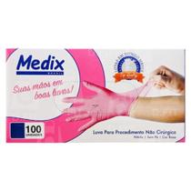 Luva Nitrílica Rosa Descartável Pink Sem Pó C/100 Unidades - Medix