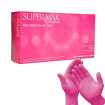 Luva Nitrílica Rosa Pink Grande Sem Pó Caixa com 100 Supermax