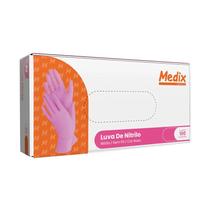 Luva Nitrílica Rosa Sem Pó - Medix Brasil - 100 Unidades
