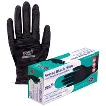 Luva Procedimento Nitrílica Preta Descartável Sem Amido Sensi Black Slim Volk Caixa C/ 100 Unidades