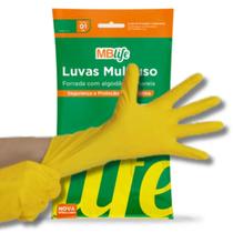 Luva Resistente Multiuso Limpeza Amarela M Mblife 12 Pares