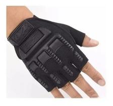 Luva Tática Meio Dedo Preta Paintball Bicicleta Militar