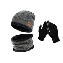 Luva Touch com Touca e Protetor De Pescoço Forrada Pelinho Kit De Frio Intenso Unissex Cor:Cinza